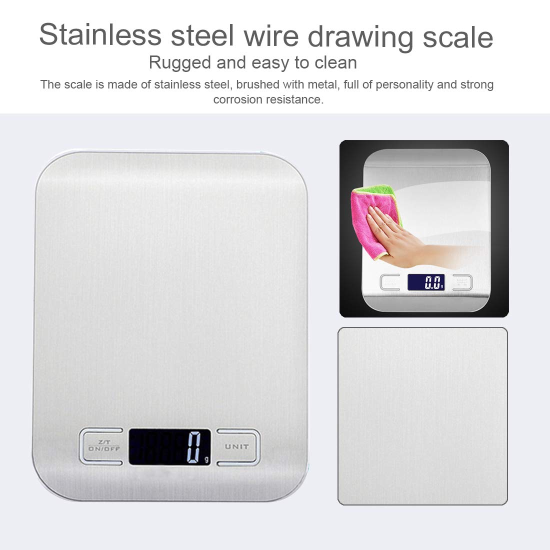 NoyoKere Báscula Smart Digital,Báscula Digital para Cocina,Pantalla LCD con Retroiluminación 5kg/1g,Balanza de Alimentos,Plata