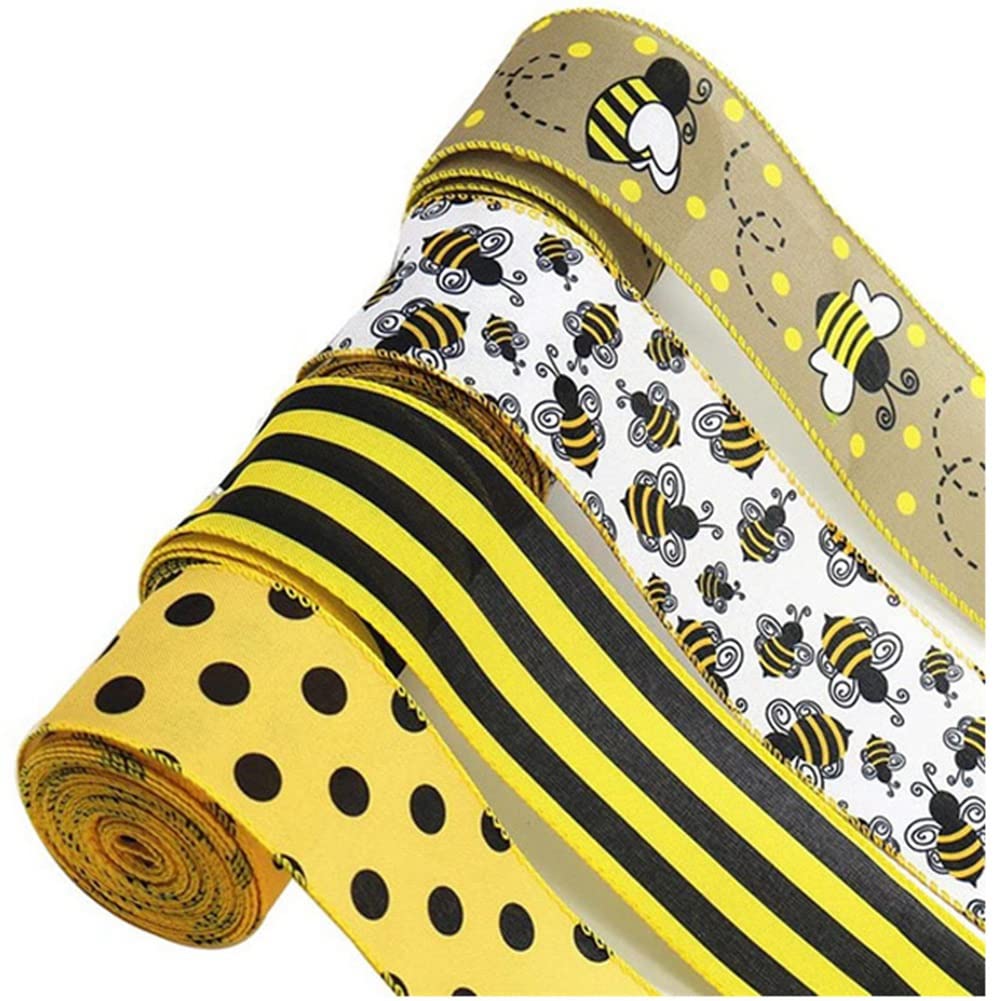 KJKVIVH 26 Yards Bee Wired Edge Ribbon 2.5in Wide Hessian Ribbon Crafting Decor 4 Rolls