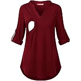 Joymom Maternity Rolled Long Sleeve Nursing Tops Tunic Blouses Breastfeeding