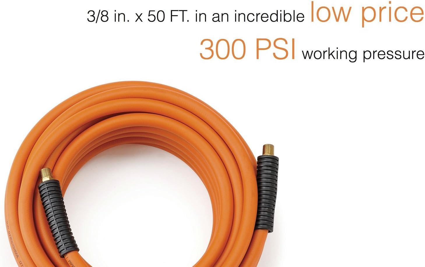 Hybrid Air-Hose 3/8 in. x 50 FT.1/4 in. MNPT Fittings, 300 PSI, Lightweight Flexibility Polymer Hose by Giraffe - - 