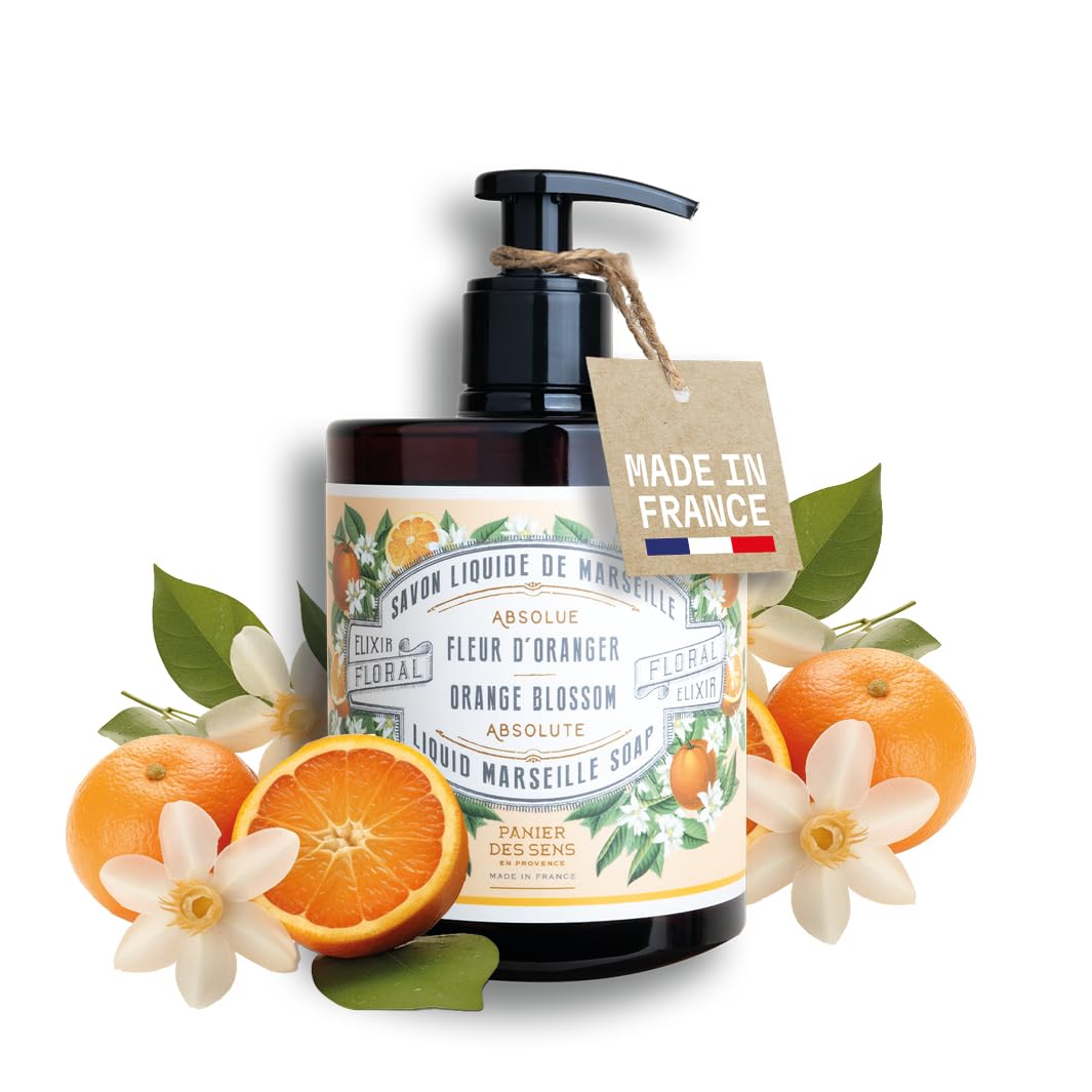 Orange Blossom Hand Wash 500ml - Moisturising Liquid Hand Soap 96% Natural - French Savon de Marseille - Olive & Coconut Oil - Luxury Bathroom & Kitchen Soap - Panier des Sens