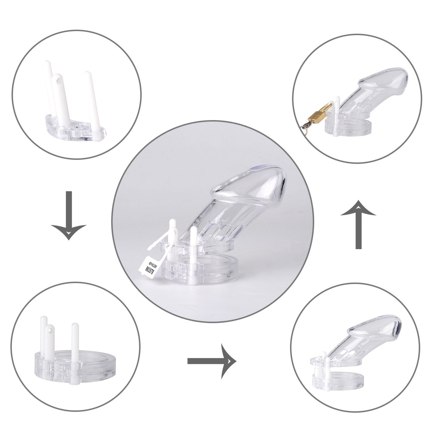 Chastity Device, Premium Quality Lightweight Clear Resin with Lock 5 Different Sizes Male Briefs