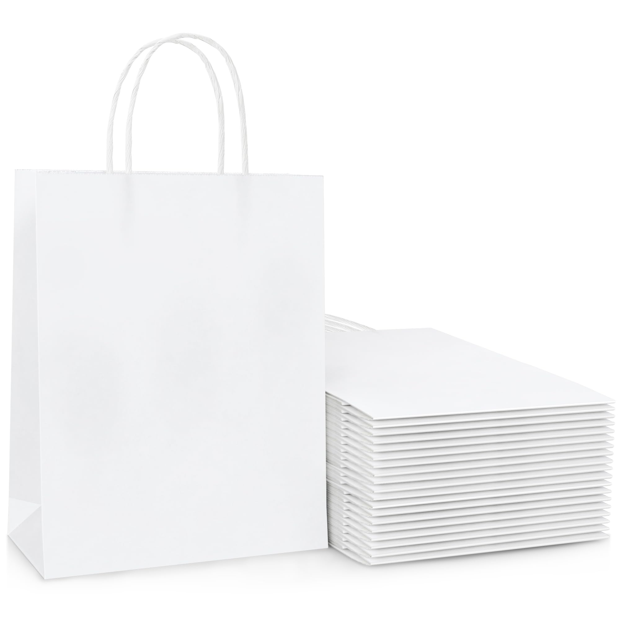 20 Pcs Large White Paper Bags, 120 GSM Kraft Party Gift Bags with Twist Handles for Kids Adults Party Favor Birthdays Sweet Christmas Baby Showers Weddings Retail (21x8x15cm)