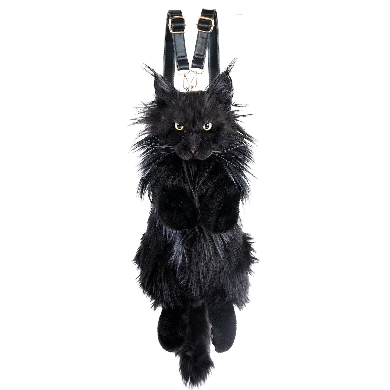 Photo 1 of Chongker Cat Shaped Backpack - Handcrafted Stuffed Animals Bag, Black Cat Plush Bag with Adjustable Shoulder, Crossbody, and Backpack Straps
