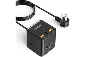 AnnTane Cube Power Strip with USB Ports, 30W USB-C PD Fast Charge, 5FT Extension Cord with Multiple Outlets, 6-in-1 (3 AC + 2 USB-A + 1 USB-C) Desk Charge Station for Cruise Ship (1250W 10A)