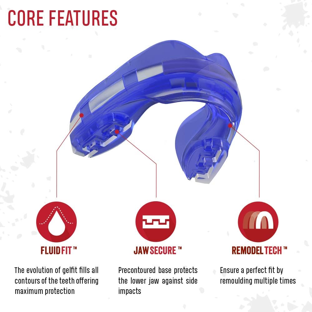 SAFEJAWZ Mouthguard for Braces, One Size Re-Mouldable Mouth Guard with Case for Boxing, Basketball, Football, MMA, Lacrosse, Hockey and All Contact Sports (Ice Blue) : Sports & Outdoors