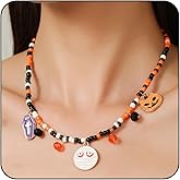 PINCHUAN Halloween Choker Necklace for Women Gothic Cute Colorful Beaded Necklace Halloween Pumpkin/Ghost/Spider Charm Necklace Halloween Bead Choker Necklace Halloween Costume Party Jewelry Gifts
