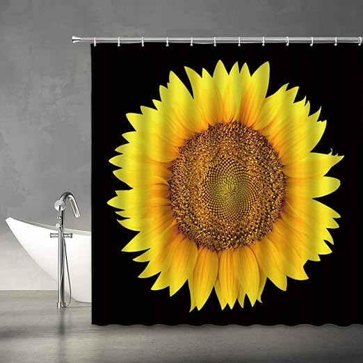 Amazon Com Sunflower Shower Curtain Autumn Farmland Plant Floral Country Black And Yellow Art Fabric Bathroom Decor Set 70x70 Inches Include Hooks Home Kitchen