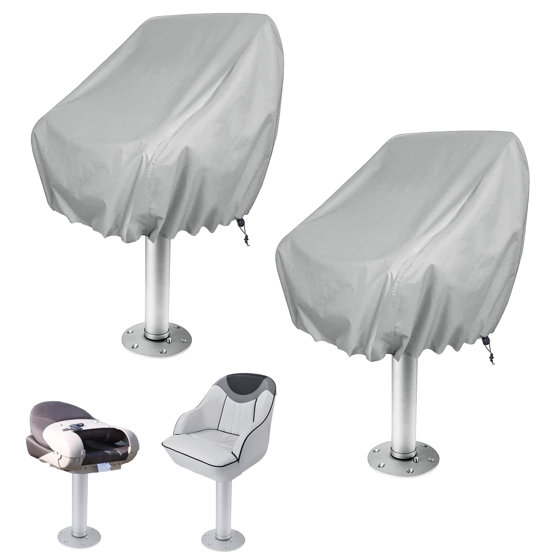 Photo 1 of WOMACO 2 Pack Boat Seat Cover, Outdoor Waterproof Pedestal Pontoon Captain Boat Bench Chair Seat Cover, Oxford Fabric Helm Chair Protective Covers (Silver, 2 Pack)