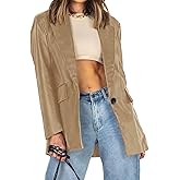 Pepochic Womens Oversized Leather Jacket Long Sleeve Faux Leather Blazer Lapel Button Down Leather Shacket Coat with Pockets