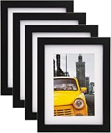 EGOFINE 8x6 Photo Frame Set of 4 Solid Wood Black with Mat 4x6