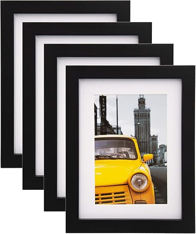 EGOFINE 8x6 Photo Frame Set of 4 Solid Wood Black with Mat 4x6