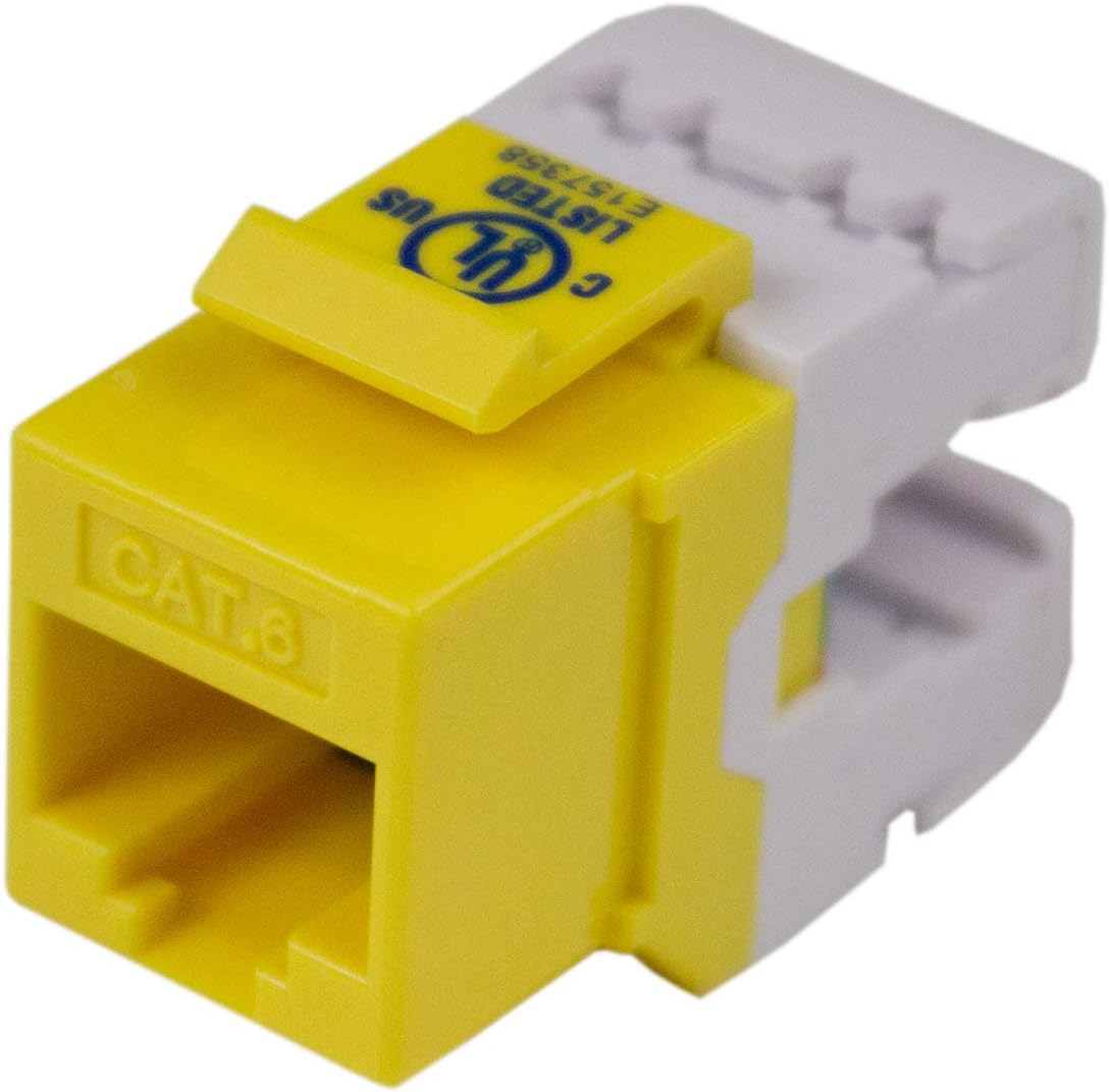 Cat6 RJ-45 180 Degree Keystone Jack | UL Listed | Yellow | 6 Pack | Jibeworks