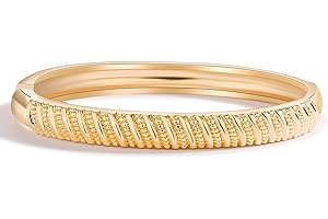 Novastar 14K Real Gold Plated Flat Ribbed Bangle Bracelets for Women | Gold Cuff Bangles for Girls