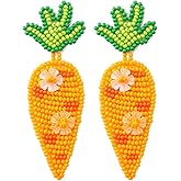 Handmade Easter Rabbit Carrot Egg Beaded Dangle Earrings Colorful Cute Easter Beads Earrings for Women Girls Jewelry