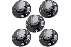 YUXIVCNE PP10539 Thermostat Dial Knob 200-400°F for Fryers, Compatible with Pitco Frymaster Dean Range Imperial Fryer, 2-1/4 Inch Black Knob Dial 5Pcs, P6071271 00-944801 Thermostat Knob W/Off