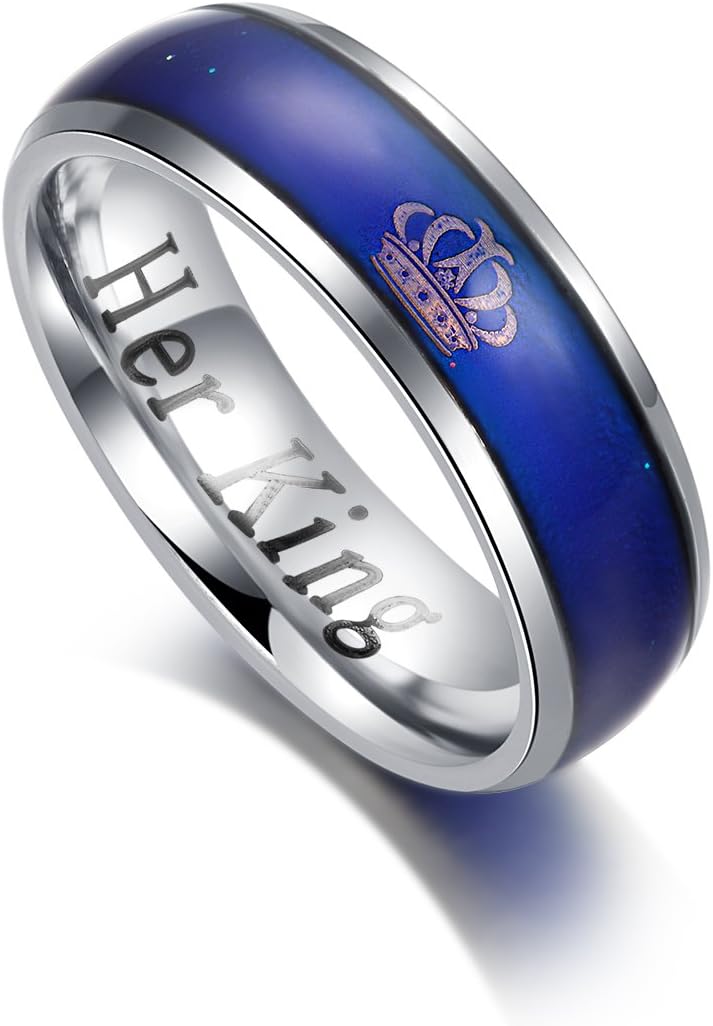 Her King His Queen Rings Imperial Crown Stainless Steel Mood Ring Changing Color Romantic Matching Women Men Wedding Band Gifts