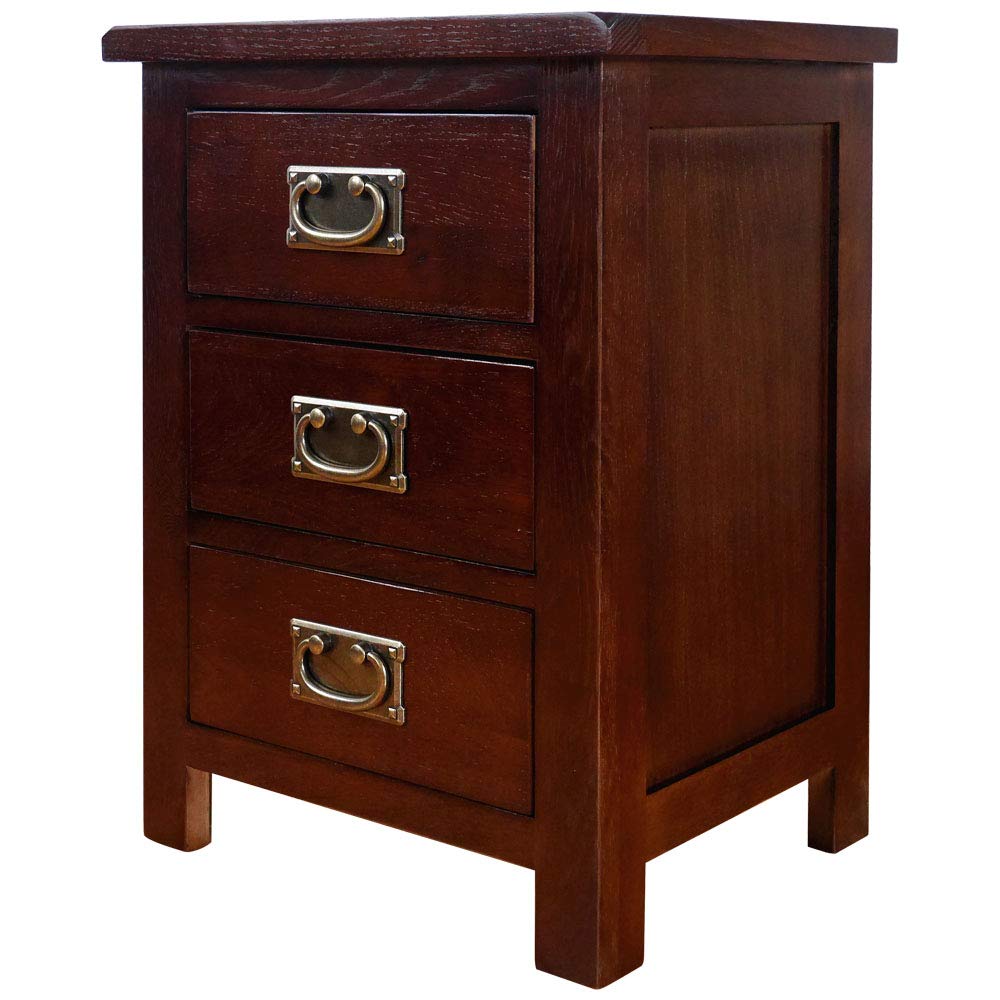 Aurotrice OAK Bedside Table 3 Drawers, Walnut NC Paint Cabinet, OAK Internals W:42 D:32 H:56 CM