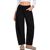 ALSOGO Womens Corduroy Barrel Pants Drawstring Elastic Waist Mid-Rise Wide Leg Baggy Trouser with Pockets