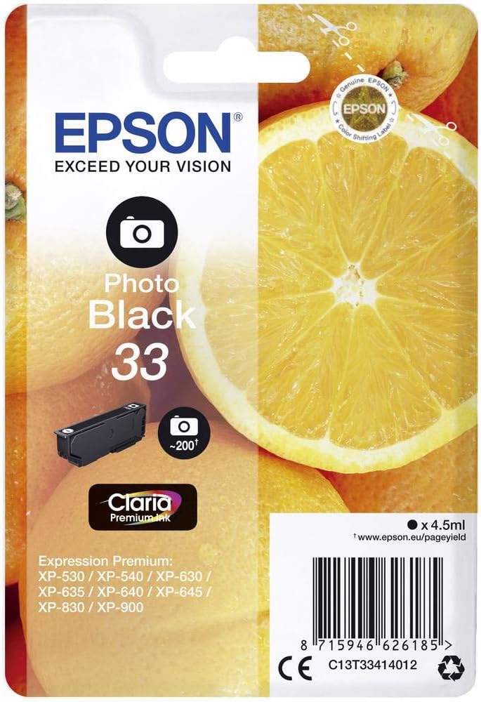 Epson 33 Photo Black Ink Cartridge Genuine Claria Premium Standard