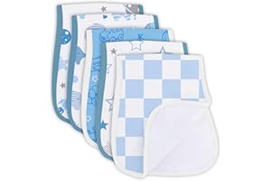 HEIFAM Burp Cloths Organic Cotton 5 Pack, Blue Baby Burp Cloths Boy Girl, Absorbent Baby Burping Cloth, Soft Burping Cloth Se