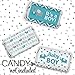 Teal Blue Elephant Boy Baby Shower Mini Chocolate Candy Bar Wrapper Labels, Party Favor Stickers - 45 Count