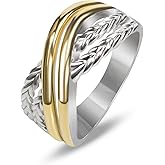 YURSHJAM 18K Gold-plated Crossover Band Ring Designer Two Tone Wheat Chain X-shape Band Rings for Women Gift