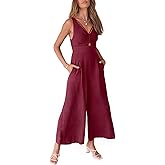 ANRABESS Womens Jumpsuits Summer Linen Wide Leg Sleeveless V Neck Casual Dressy Rompers Pants 2026 Spring Vacation Outfits