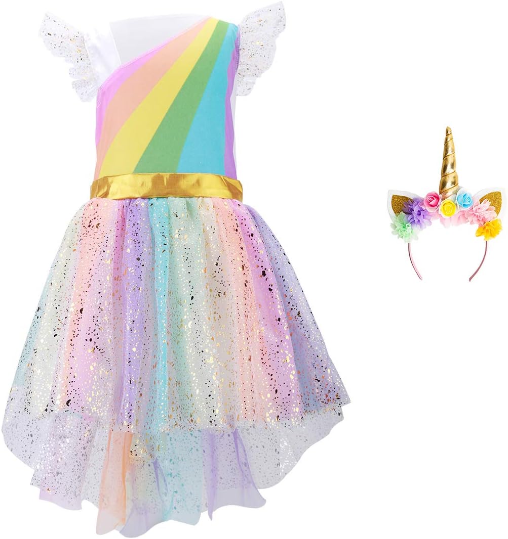 Girls Unicoen Costume Set Princess Rainbow Dress up for Party Supplies Outfits