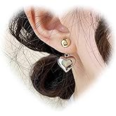 W WEILIRIAN Boho Heart Jacket Earrings for Teen Girls Gold Bead Stud Earrings Love Heart Dangle Earrings Two Ways Front Back Earrings Jewelry for Women Gifts