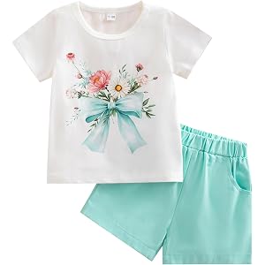 Aimaopao Toddler Baby Girl Summer Outfits Printed Clothes Set 1-5 Years