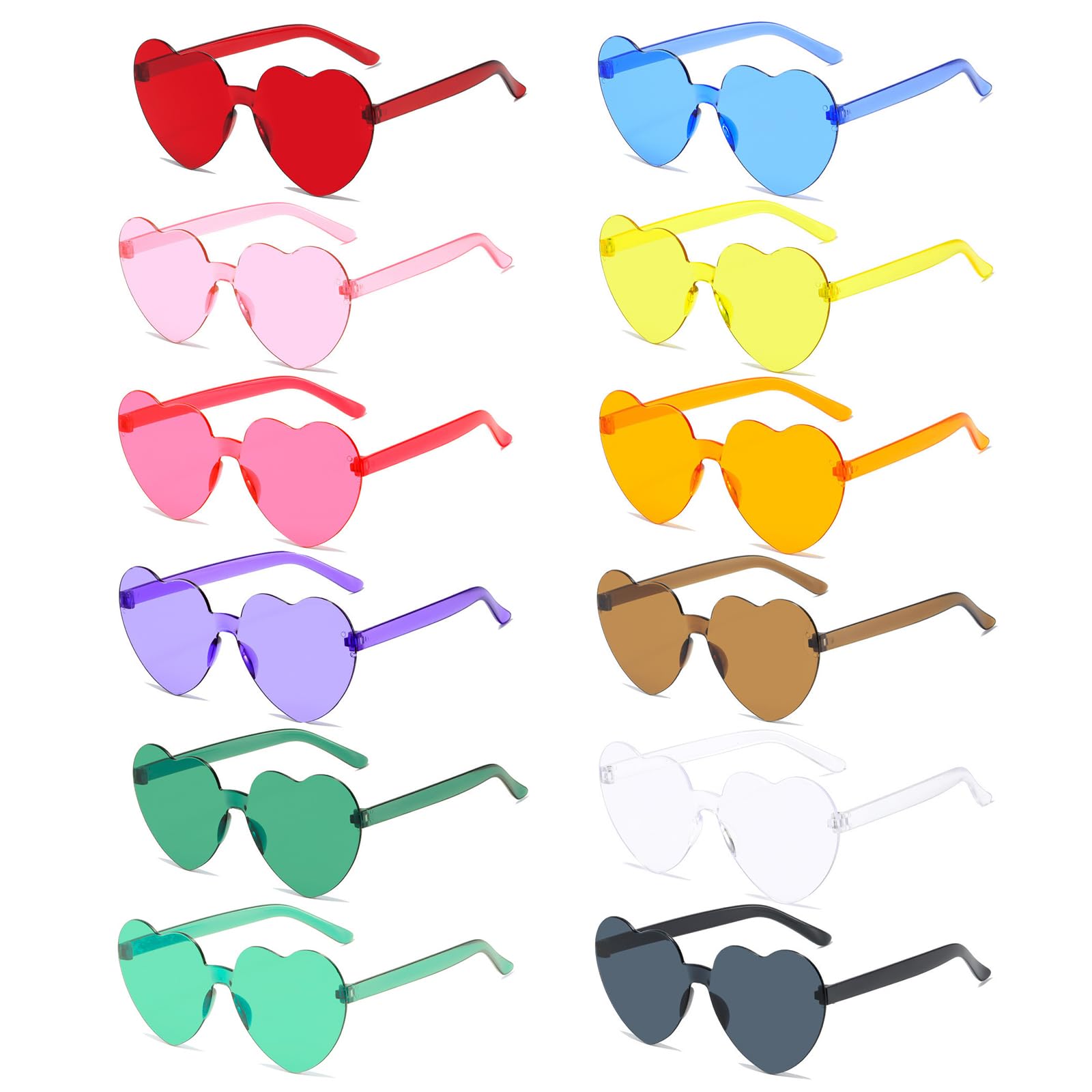 dogmoon Heart Shaped Rimless Sunglasses - 12 PCS Heart Glasses in Candy Colors - Retro & Hippie Sunglasses for Party & Wedding (12 Colors)