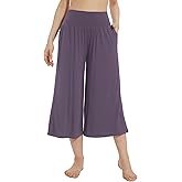 WiWi Women's Wide Leg Capri Pants Viscose from Bamboo Palazzo Lounge Bottoms with Pockets High Waist Pajama Bottom S-XXL