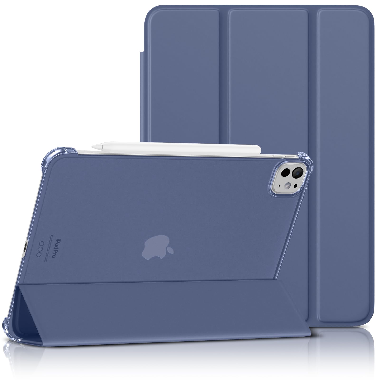 Photo 1 of Wenlaty for iPad Pro 11 Inch Case 2024 Release 5th Generation(M4), Super Slim & Lightweight Trifold Stand Protective Case with Clear Matte Hard PC Backshell and Soft TPU Cover, Blue Gray