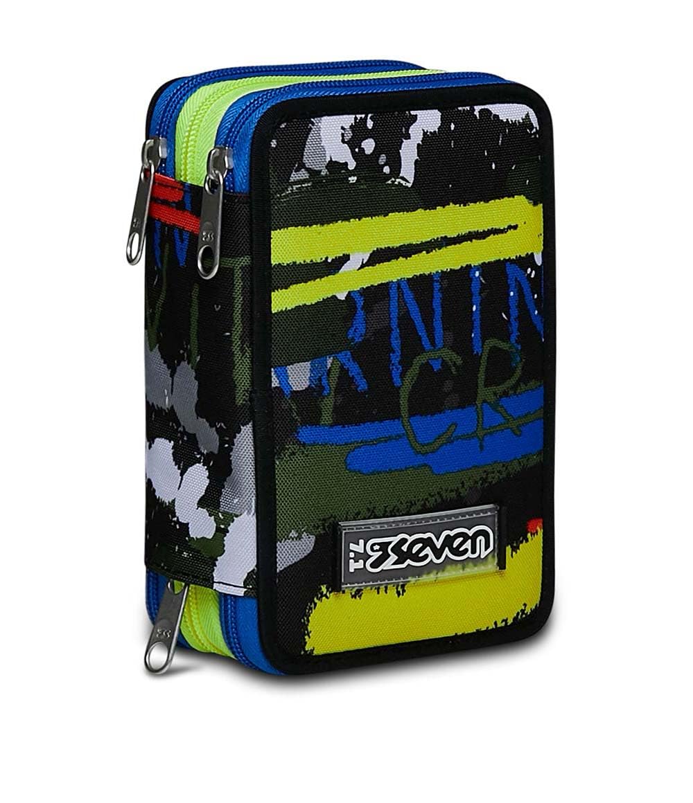 Seven 3 Zip Case, Neon Belts, Equipped with Pencils, Markers etc. – Green, School & Leisure