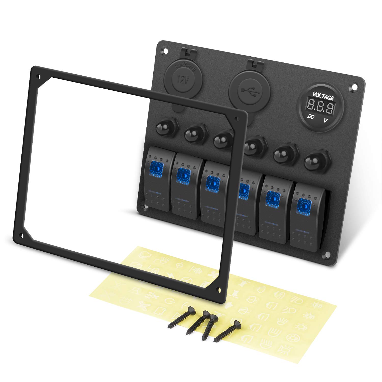 Nilight 6 Gang 5 Pin ON/Off Toggle Rocker Switch Panel with 12V-24V LED Digital Voltmeter 3.1A Dual USB Charger Cigarette Lighter Socket Overload Protection For RV Truck Boat SUV, 2 Years Warranty: Automotive