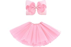 BGFKS 5 Layered Tulle Tutu Skirt for Girls with Hairbow, Ballet Dressing Up Kid Tutu Skirt