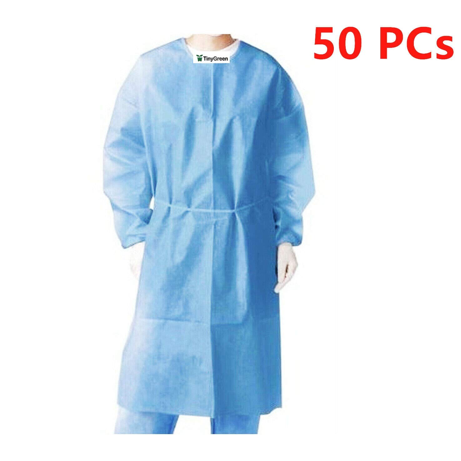 Isolation Gowns Knit Cuff One Size Fits Non-Woven, Latex Free, Splash Resistant, All Dental Medical Disposable 50 Pieces/1 Box Blue Color