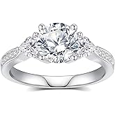 Pcmaciyn Moissanite Engagement Rings for Women,D Color VVS1 Moissanite 3-Stone Ring 18K White Gold Plated 925 Sterling Silver Wedding Ring