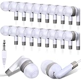 Konohan 100 Pcs Wired Earbuds Bulk for Classroom 3.5mm Jack,White | Soft In Ear Headphones Bulk for School Library Laptop No Mic Earbuds Classroom Students Testing, Individually Wrapped