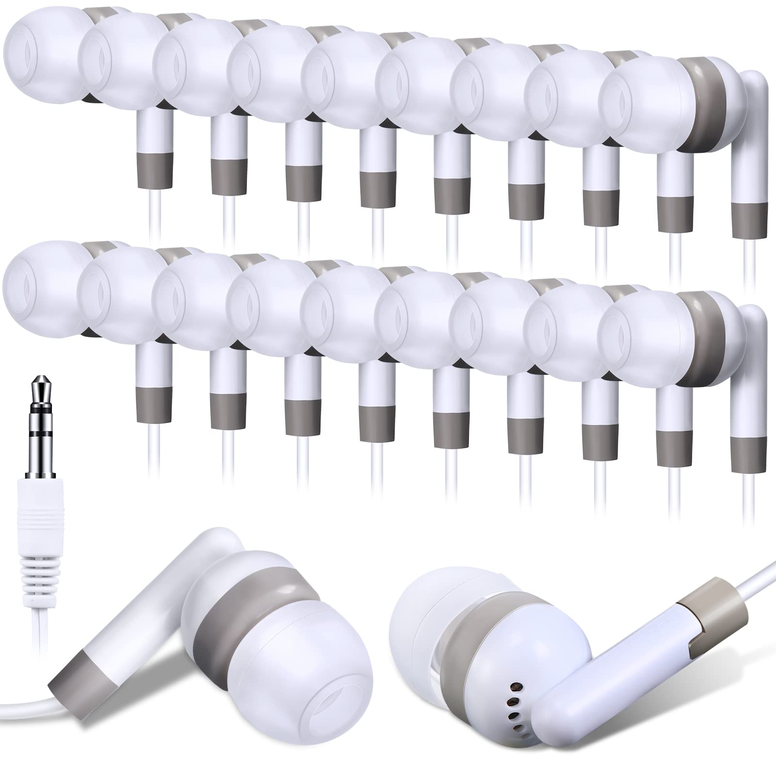Photo 1 of Konohan 100 Pcs Bulk Earbuds for Classroom, Student Basic Headphones in Ear for Kids Schools Libraries Laptop, 3.5 MM Earbuds Dot Headphones, Individually Bagged (White)