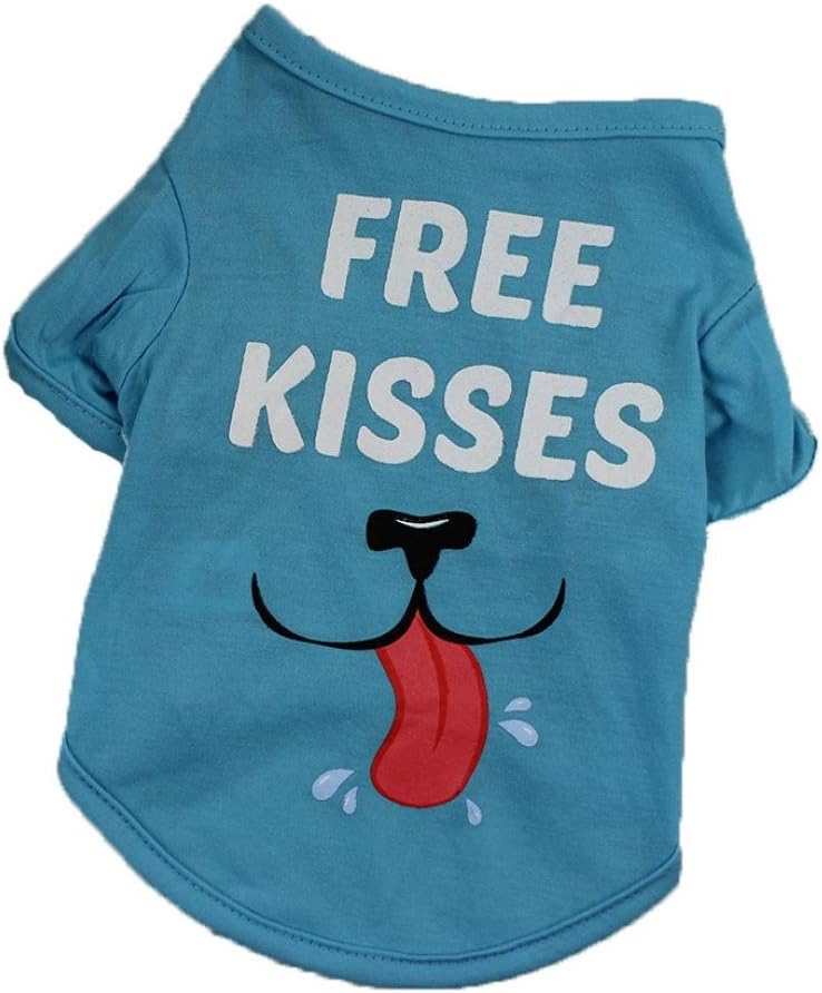 Dog T Shirt, Hmeng Summer Free Kisses Printed Pet Clothing Pet Costume Small Pet Dog Puppy Cat Clothes Apparel T shirt Vest (Blue, L)