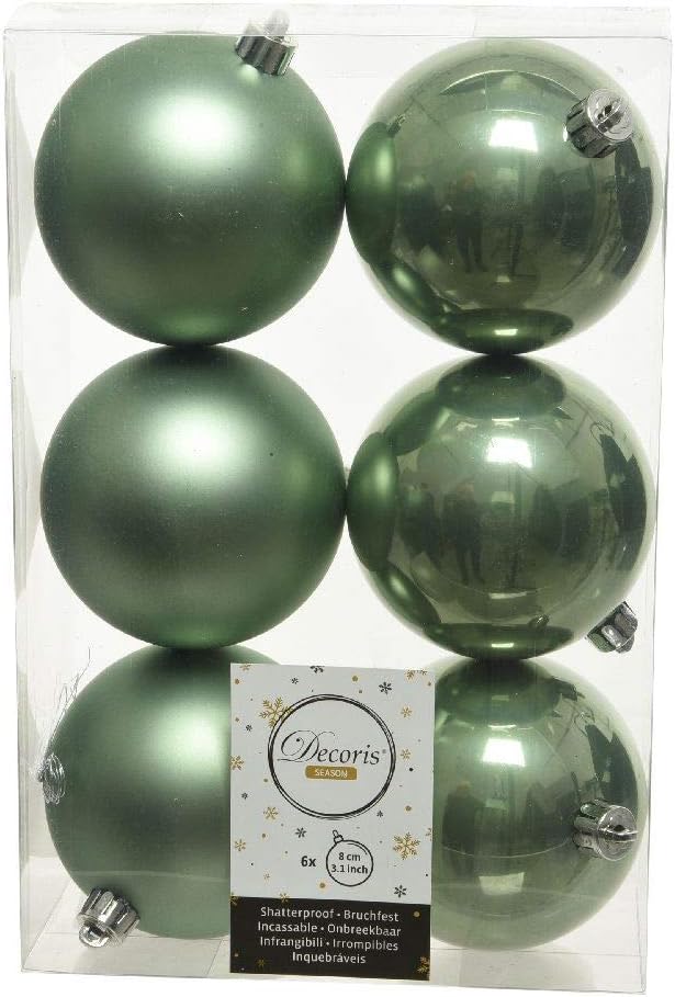 Shatterproof Sage Green Bauble 8cm Pack of 6 Christmas Amazon.co.uk