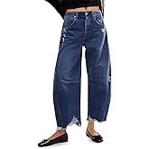 Cicy Bell Womens Baggy Barrel Jeans Cropped Boyfriend Wide Leg Raw Hem Denim Pants