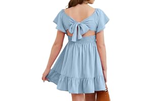 DOKOTOO KIDS Girls Elegant Ruffle Short Sleeve Back Tie Dresses 6-13 Years Old