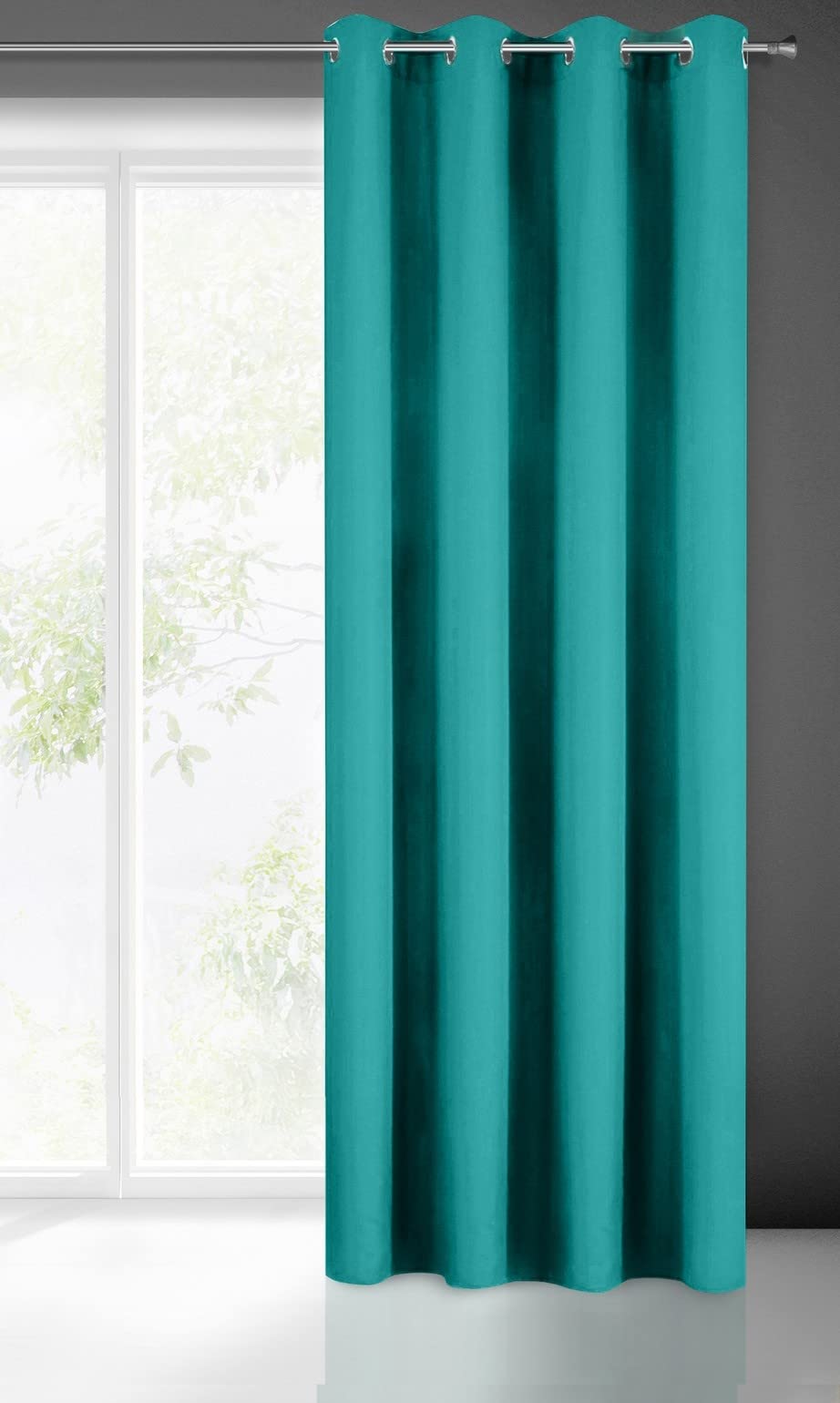 Eurofirany RITA Smooth Plain Modern Curtain with Eyelets - 1 Unit, Bedroom, Living Room, Lounge, Kitchen, 140g m/2, W55 x L98, Turquoise