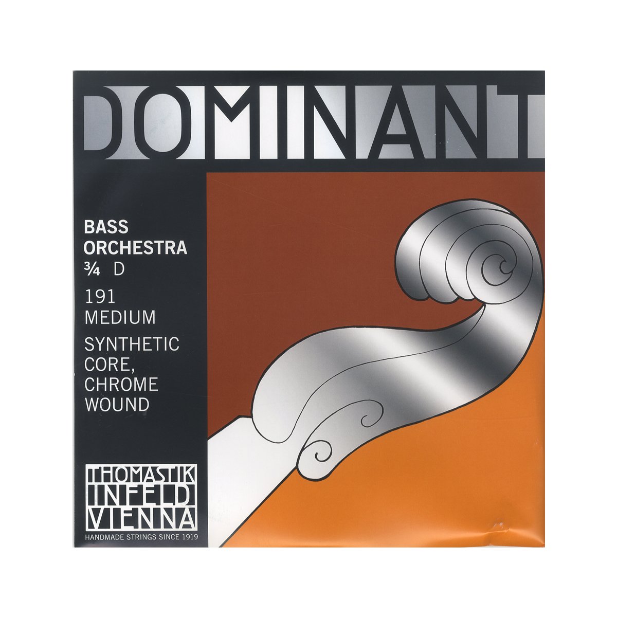 Thomastik single string for double bass 3/4 dominant - D string nylon core, chrome wound, orchestral tuning, medium