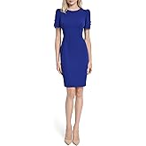 DKNY Womens Short Sleeve Jewel Neck Sheath Dress