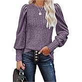 MIHOLL Women's Puff Long Sleeve Shirts Casual Knit Blouses Crew Neck Elegant Tunic Tops