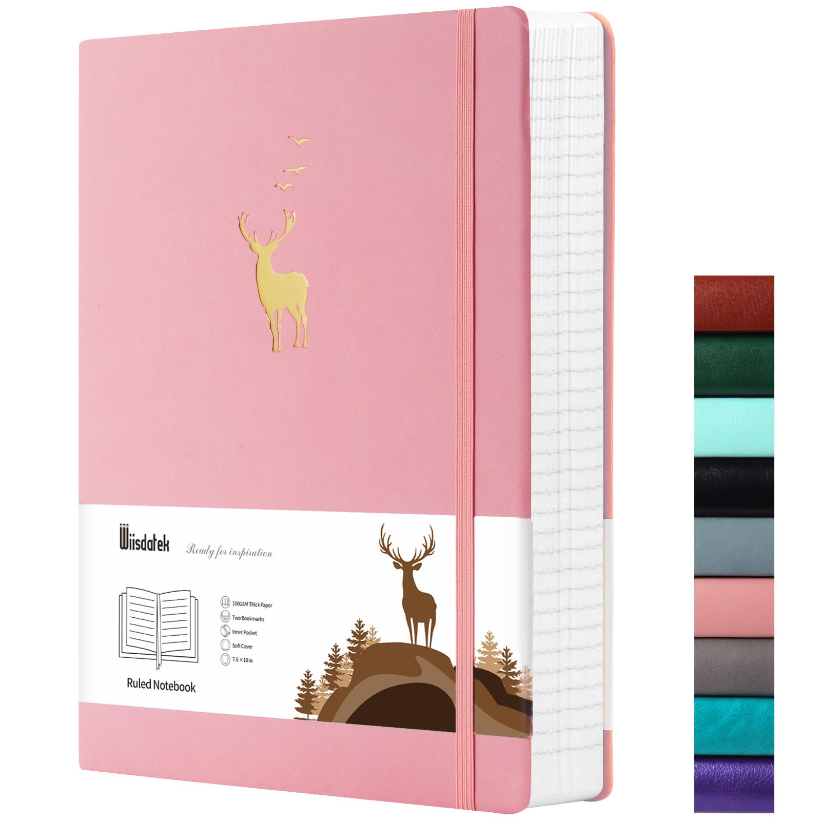 Wiisdatek College Ruled Notebook, 312 Numbered Pages Large B5 Lined Journal Notebook, 100gsm Thick Lined Paper for School Work Writing Note Taking, 19 x 25 cm -Pink